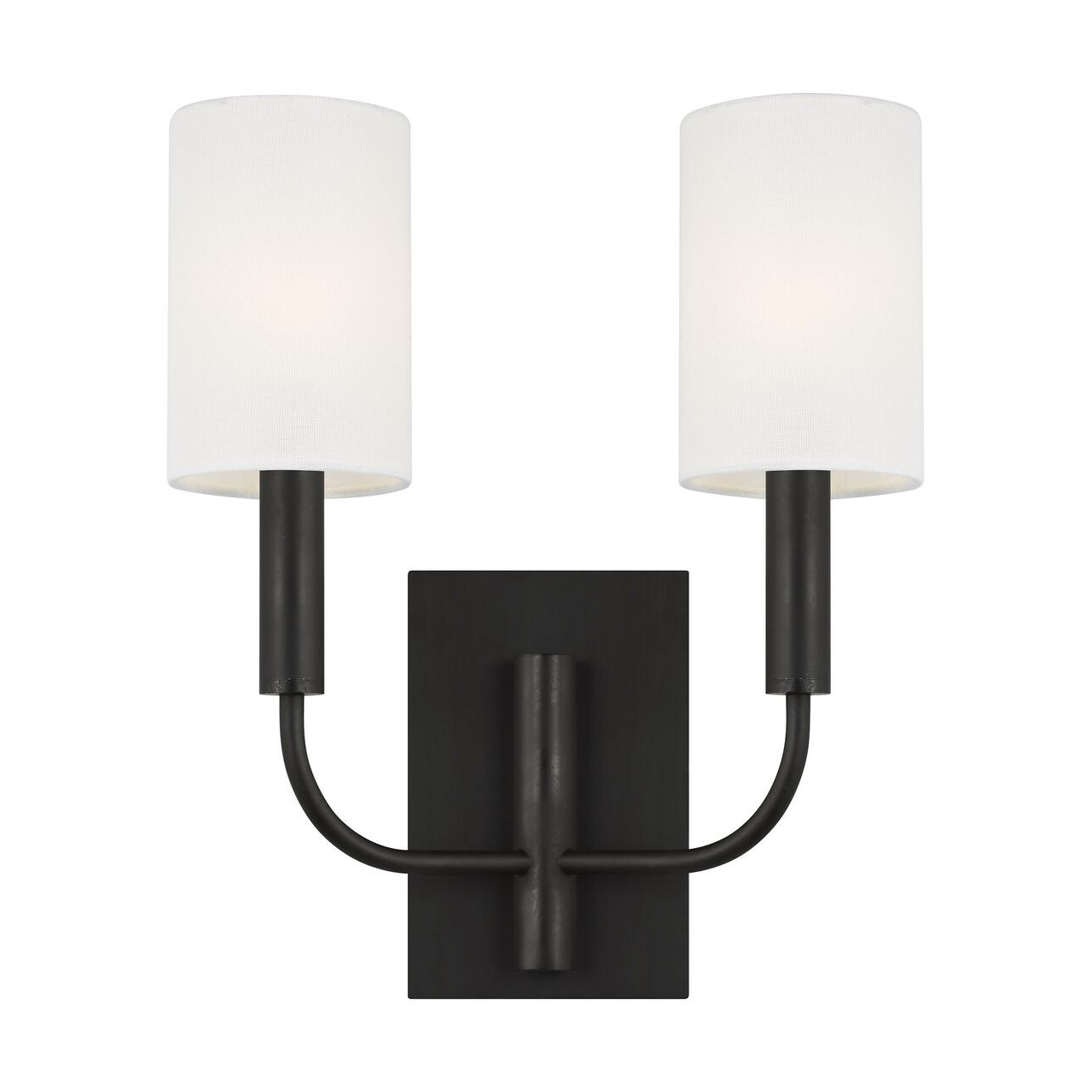 Product Image of Brianna Aged Iron Twin Wall Light with Linen Shade