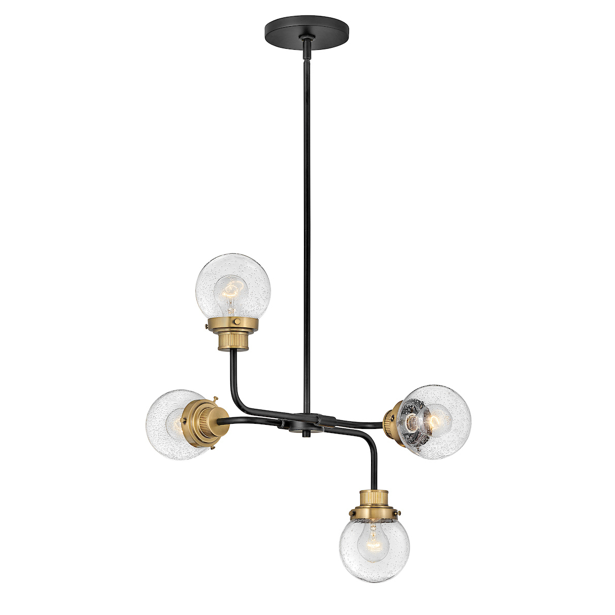 40694BK Poppy 4 Light Chandelier in Black and Brass with Clear Glass