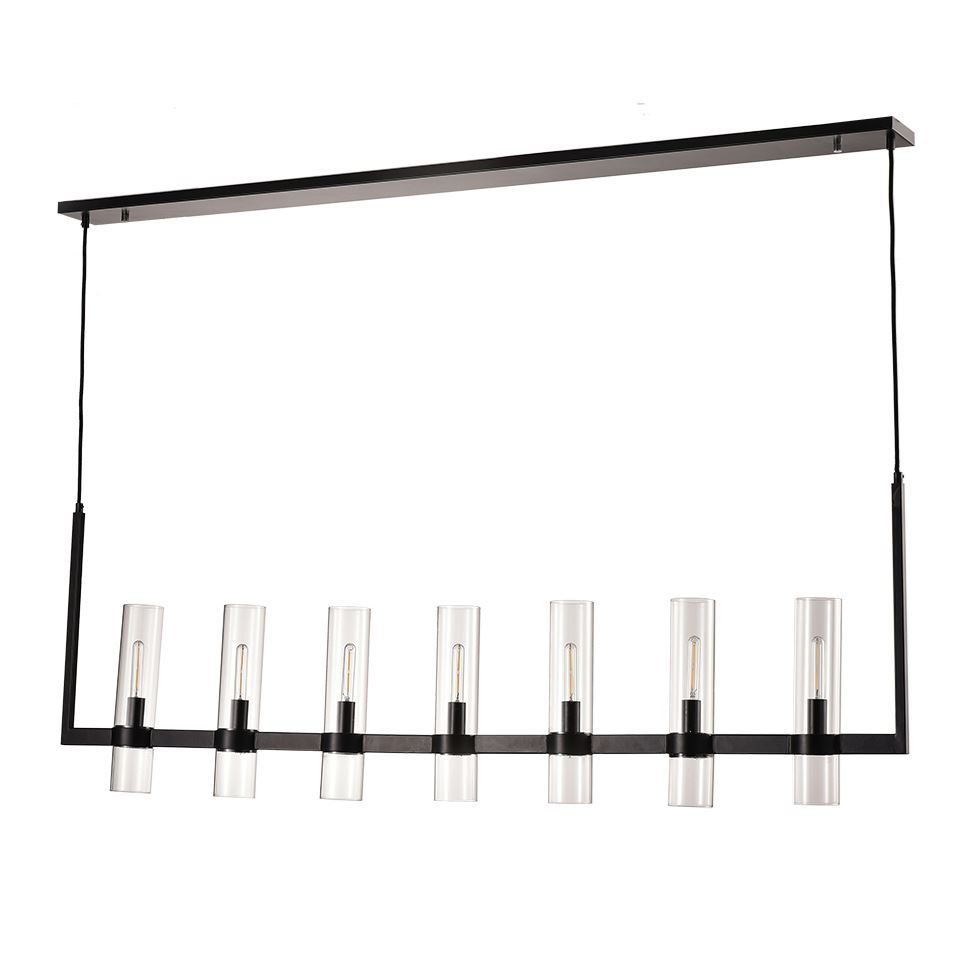 KP196L - Linear 7 Light Pendant Black with Clear Glass