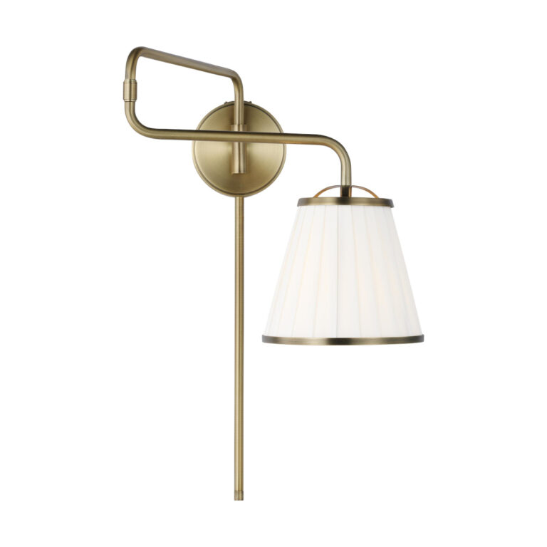 Esther Swing Arm Wall Light with White Pleated Shade The Lighting