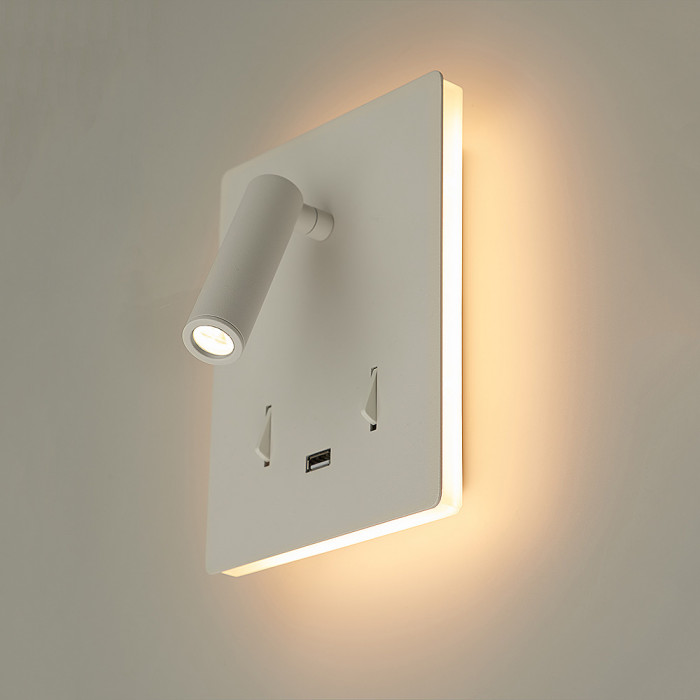 WL7031-WH White LED Bedside Reading Light with USB Port Insitu