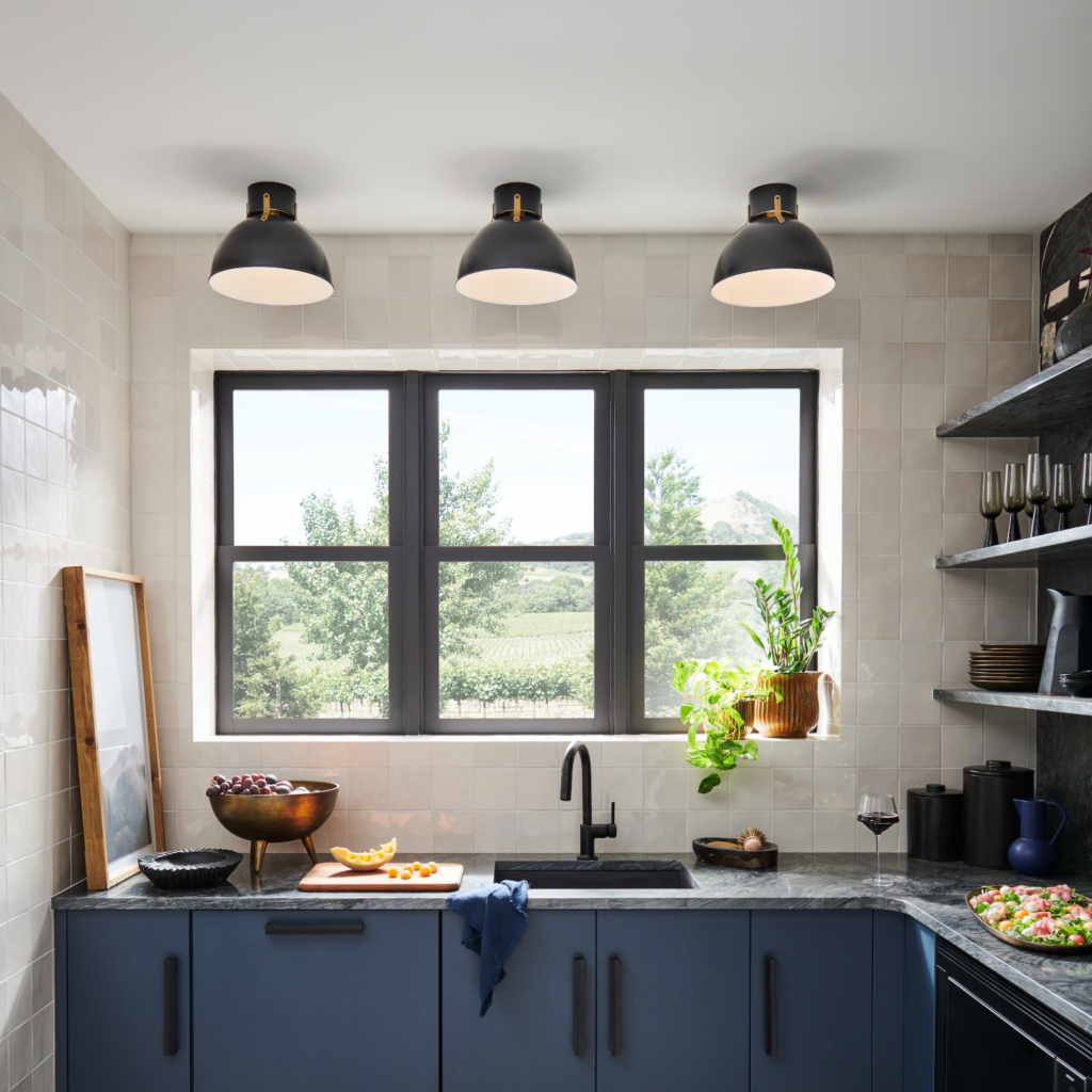 Argo Ceiling Light Satin Black Shade with Brass Accents The Lighting