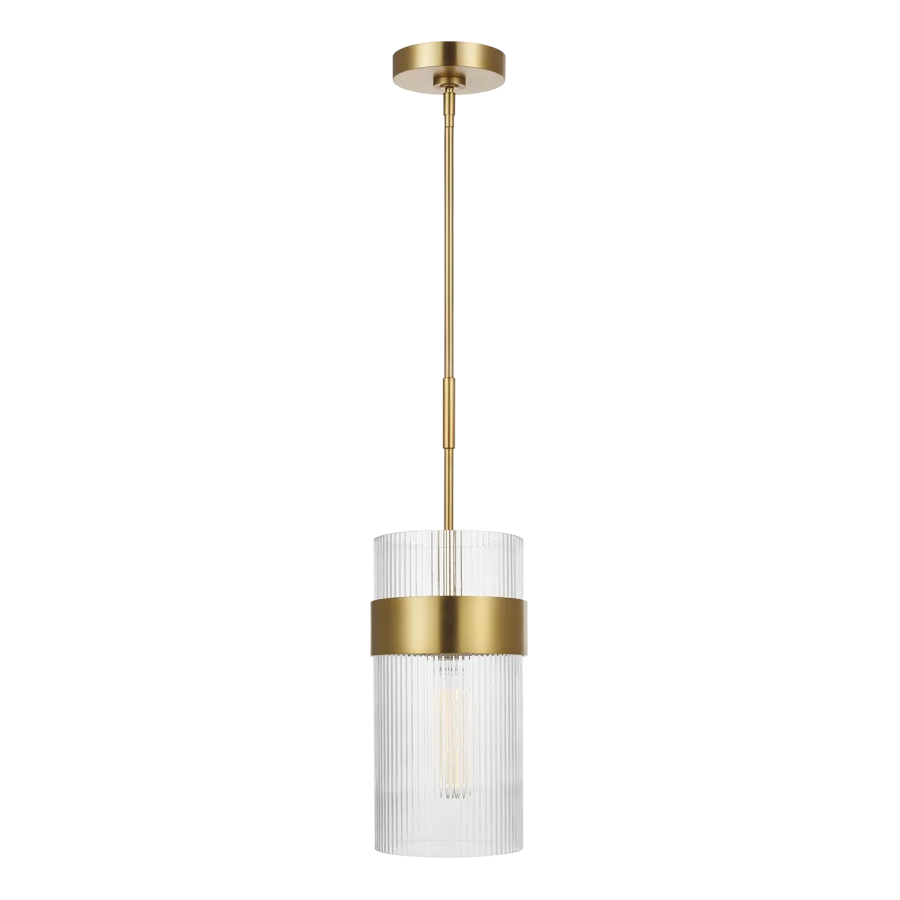 Geneva Pendant Burnished Brass with Clear Ribbed Glass