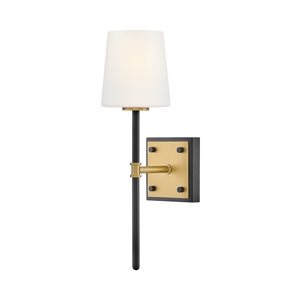 Product image of Saunders Black Wall Light with Brass Details and Glass Shade