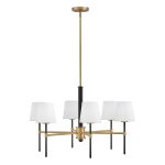 Saunders Black and Brass 6 light Chandelier with Opal Glass Shades