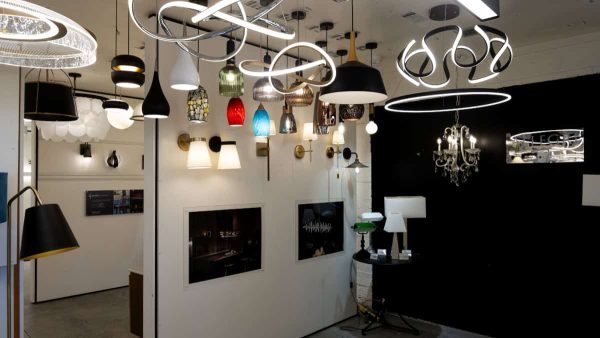 image of The Lighting Centre Showroom Bay 1 showing pendants and wall lights from our showroom