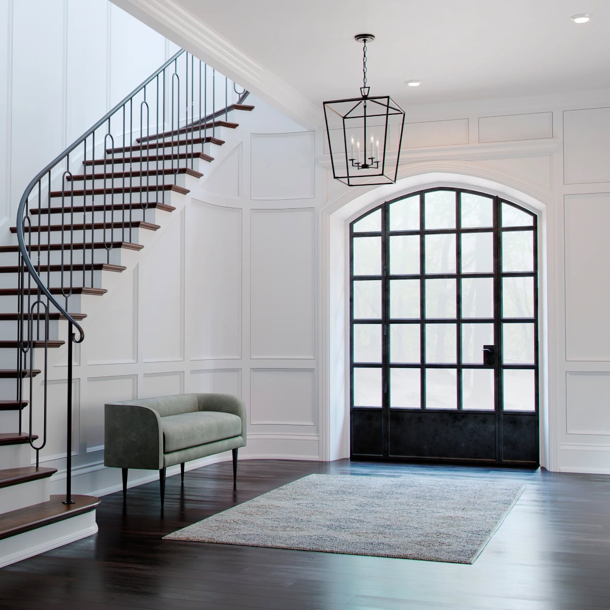 Dianna Black Chandelier in an Entry Way