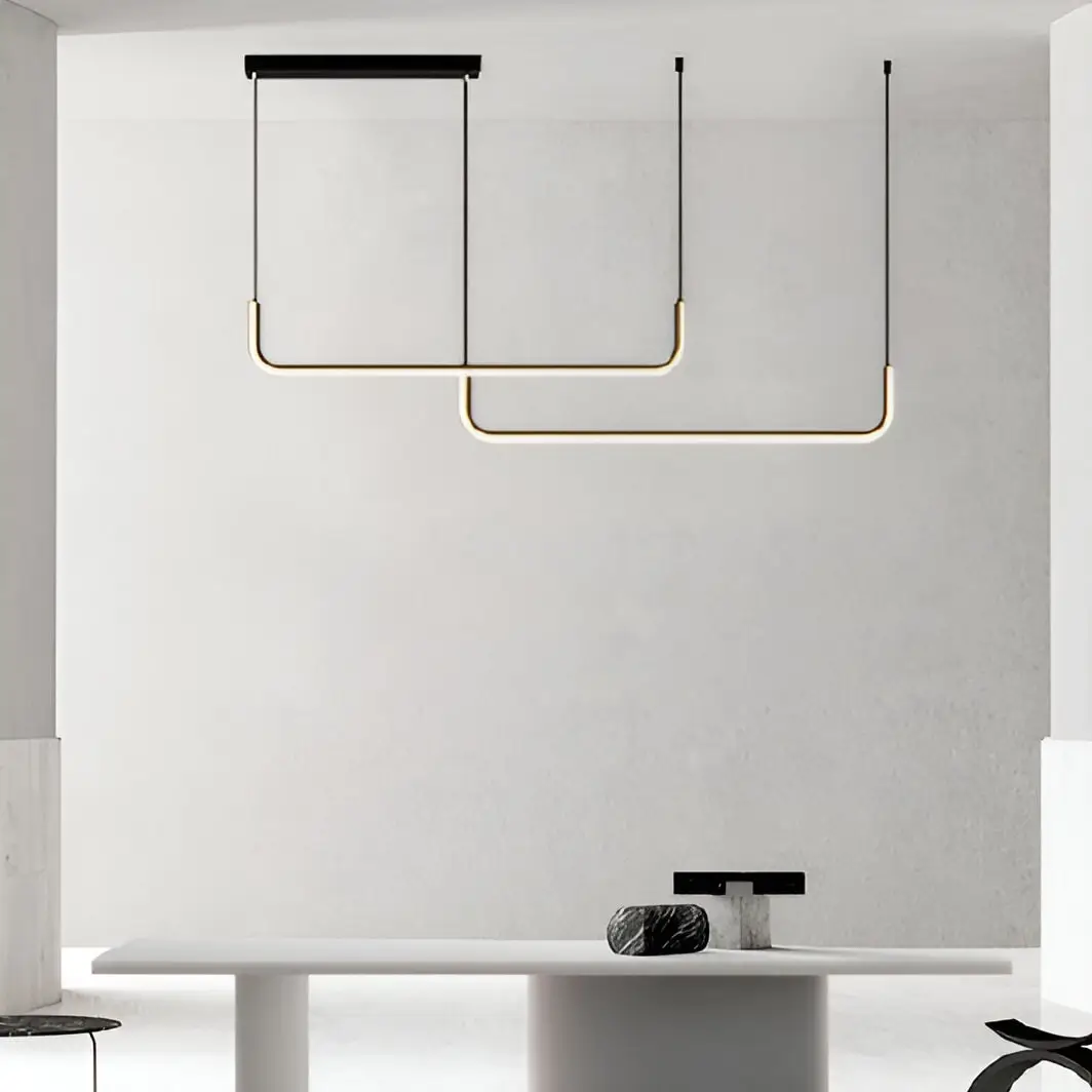 Alba Contemporary LED Linear Pendant Black over a white dining table