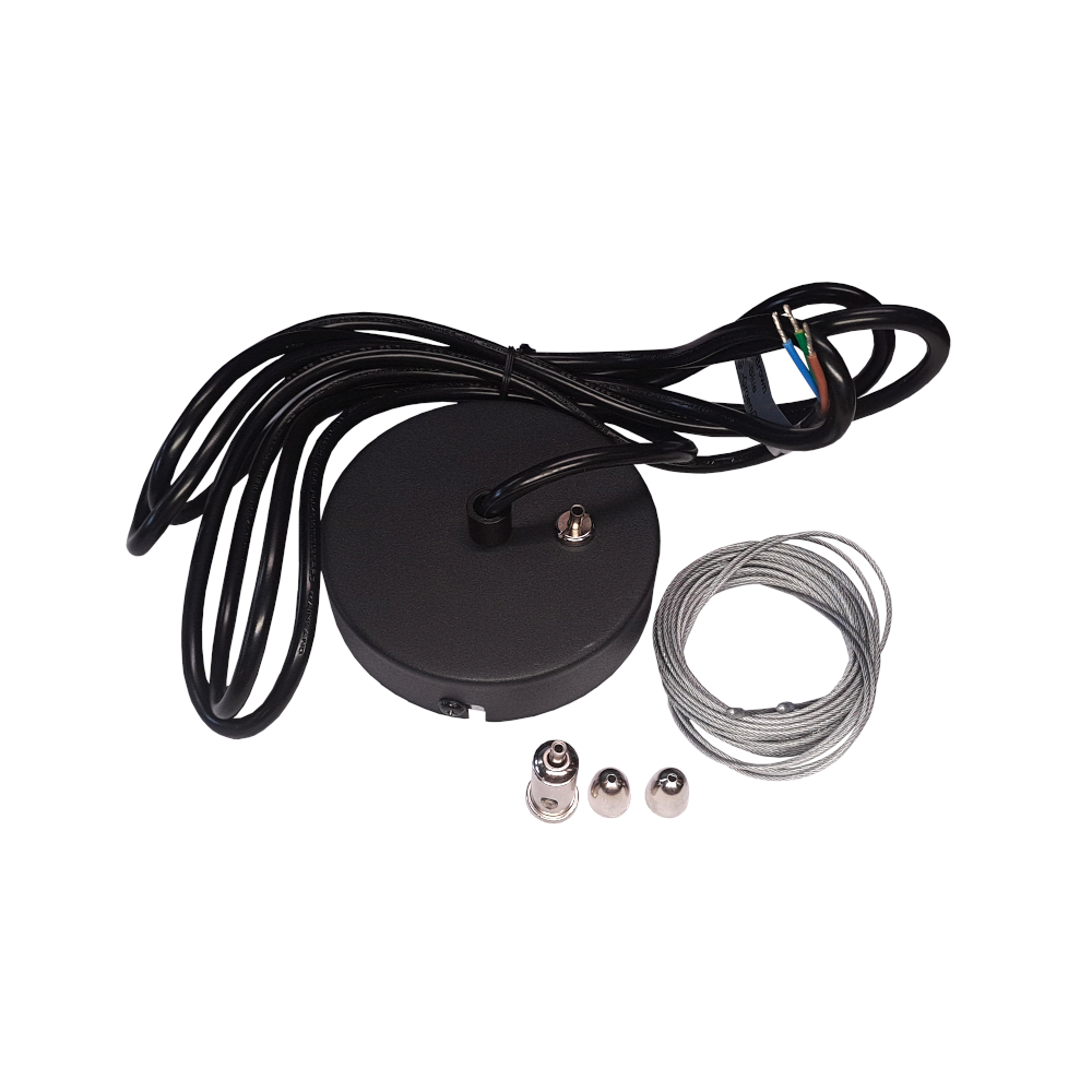 Product image of Pendant Suspension Kit with Stainless Cable and Black Ceiling Rose