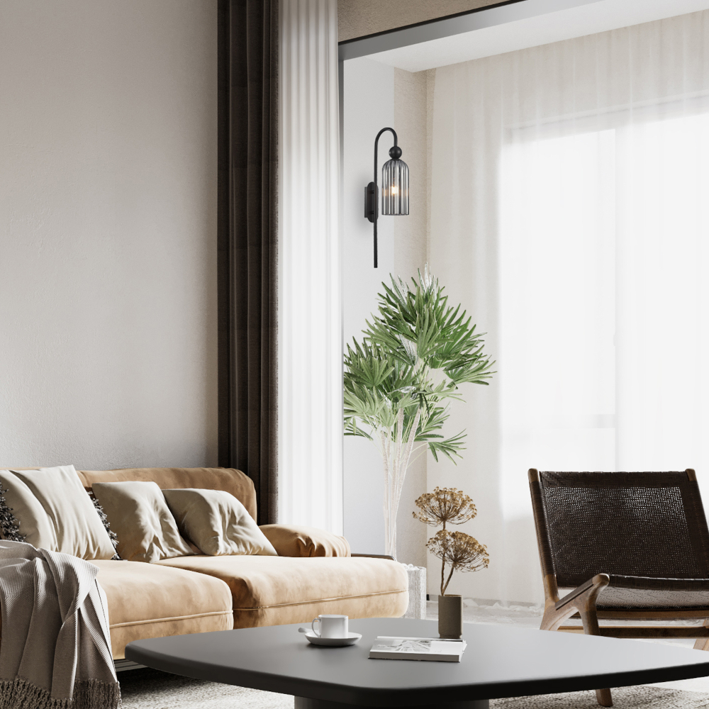 Flauta Black wall Light in the corner of a modern lounge